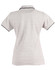 A light grey polo shirt with a black collar and cuff trim, featuring a logo on the chest.