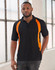 A black polo shirt featuring orange side accents, designed for men, with a logo on the chest.