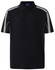 A black short sleeve polo shirt featuring contrasting grey detailing and a logo on the collar.