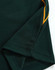 A dark green polo shirt featuring contrasting yellow detailing on the sleeves and collar.