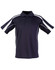 A navy polo shirt with white accents and a logo. It features a classic collar and short sleeves.