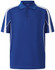 A blue polo shirt featuring white detailing and a logo, designed with a short sleeve style.