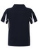 A navy blue kids' short sleeve polo shirt featuring white accents and a logo.