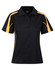 A black and yellow short sleeve polo shirt with a branded logo on the front and contrasting side panels.