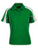A green and white short sleeve polo shirt featuring a collar and contrasting side panels, with a logo on the chest.