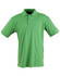 A green polo shirt with a collar and three buttons, featuring a small logo on the chest.