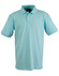 A light blue polo shirt with a classic collar and a logo on the chest. Short sleeves and a three-button placket.