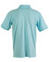 A light blue polo shirt with a collar and short sleeves, featuring a logo on the back.
