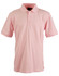 A light pink polo shirt with a collar and three buttons, featuring a logo on the chest.