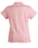 A pink polo shirt with a collar and short sleeves, featuring a logo on the side.