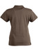 A brown ladies' polo shirt featuring a classic collar and short sleeves, with a logo on the side.