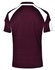A maroon polo shirt with white detailing and a logo on the back.