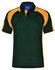 A green and orange men's polo shirt featuring a collar and a logo.