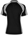 A polo shirt in black with grey accents and a logo. Features a classic collar and short sleeves.