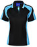 A black and light blue Ladies' Alliance Polo shirt with a collar and a logo.