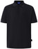 A black polo shirt with a collar and short sleeves, featuring a logo on the chest.
