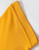 A close-up of a folded yellow polo shirt sleeve with a textured fabric detail. The shirt features a logo.