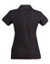 A black ladies' polo shirt featuring a classic design and a collar, with a logo on the back.