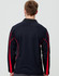 A men's long sleeve polo shirt in black with red accents, featuring a collar and a logo.
