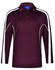 A men's long sleeve polo in burgundy with white side accents and a collar. Features a logo on the chest area.