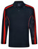 A long sleeve polo shirt in black with red accents and mesh detailing on the sleeves. Features a logo.