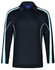 A long sleeve men's polo shirt in black with light blue accents and a logo.