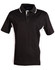 A black and white Men's TrueDry Contrast short-sleeve polo shirt with a collar and buttons, featuring a logo.