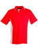 A red and white men's polo shirt featuring a contrasted design and a collar. The shirt has a logo on it.