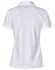 A white women's polo shirt with a textured fabric and a collar, featuring a branding logo.