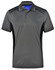 A grey men's polo shirt with contrast black panels and a logo on the chest. Short sleeves and a classic collar design.
