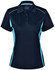A navy polo shirt with light blue contrast detailing, featuring a collared neck and buttons. It has a logo on the brand tag.
