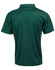 A green short-sleeved polo shirt with a collar and no visible logos. Remarks a smooth, solid colour design.