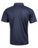 A navy blue polo shirt with a smooth finish, featuring a collared neck and short sleeves. Includes a logo.