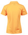 Ladies' short-sleeve polo shirt in bright orange with a collar and a logo on the back.