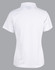 A white short-sleeved polo shirt with a collar, featuring a logo on the back.