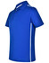 A blue short sleeve polo shirt featuring white contrast stripes and a logo.