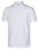 A white men's short sleeve polo shirt with a smooth finish and a brand logo on the back.