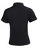A black short sleeve polo shirt featuring a collar and a logo on the back.
