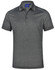 A grey short sleeve polo shirt with a subtle pattern and a logo on the collar.