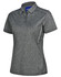 A stylish ladies' polo shirt in dark grey with short sleeves and a logo on the collar.