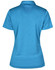 A cationic short sleeve polo shirt in a bright blue colour, featuring a back view with a smooth texture and logo.