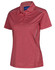 A red short sleeve polo shirt featuring a classic collar and a logo, designed for women's wear.