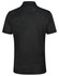 A black men's polo shirt with a collar, featuring a detailed back design and a logo.