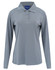 A long-sleeved women's polo shirt in light grey with a collar and three buttons, featuring a logo.