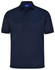 A navy blue short-sleeve polo shirt made from sustainable poly/cotton material with a collar and buttons.