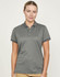 A ladies' short-sleeve polo shirt in grey with a logo, featuring a classic collar and rolled sleeves.