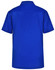 A blue kids' polo shirt with short sleeves and a collar, featuring a logo on the back.