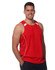 A red men's singlet featuring white accents, designed for fashion and comfort, with a logo present.