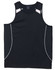 A black men's singlet featuring contrasting white detailing and a logo. Suitable for fashion and casual wear.