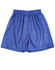Blue adults' soccer shorts with an elastic waistband and a smooth texture, featuring a logo.